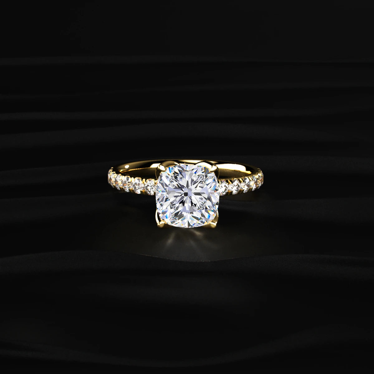 Cushion Solitaire Ring With Pave Floral Prong | Earthly Jewels