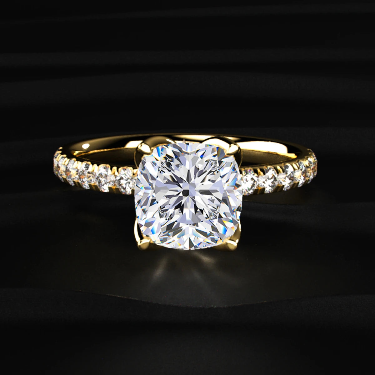 Cushion Solitaire Ring With Pave Floral Prong | Earthly Jewels