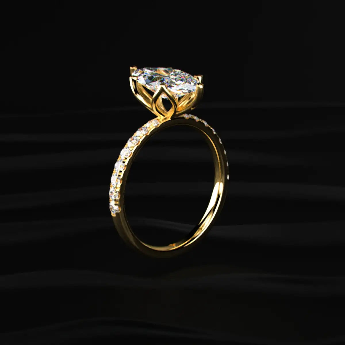 Marquise Solitaire Ring With Pave Floral Prong | Earthly Jewels