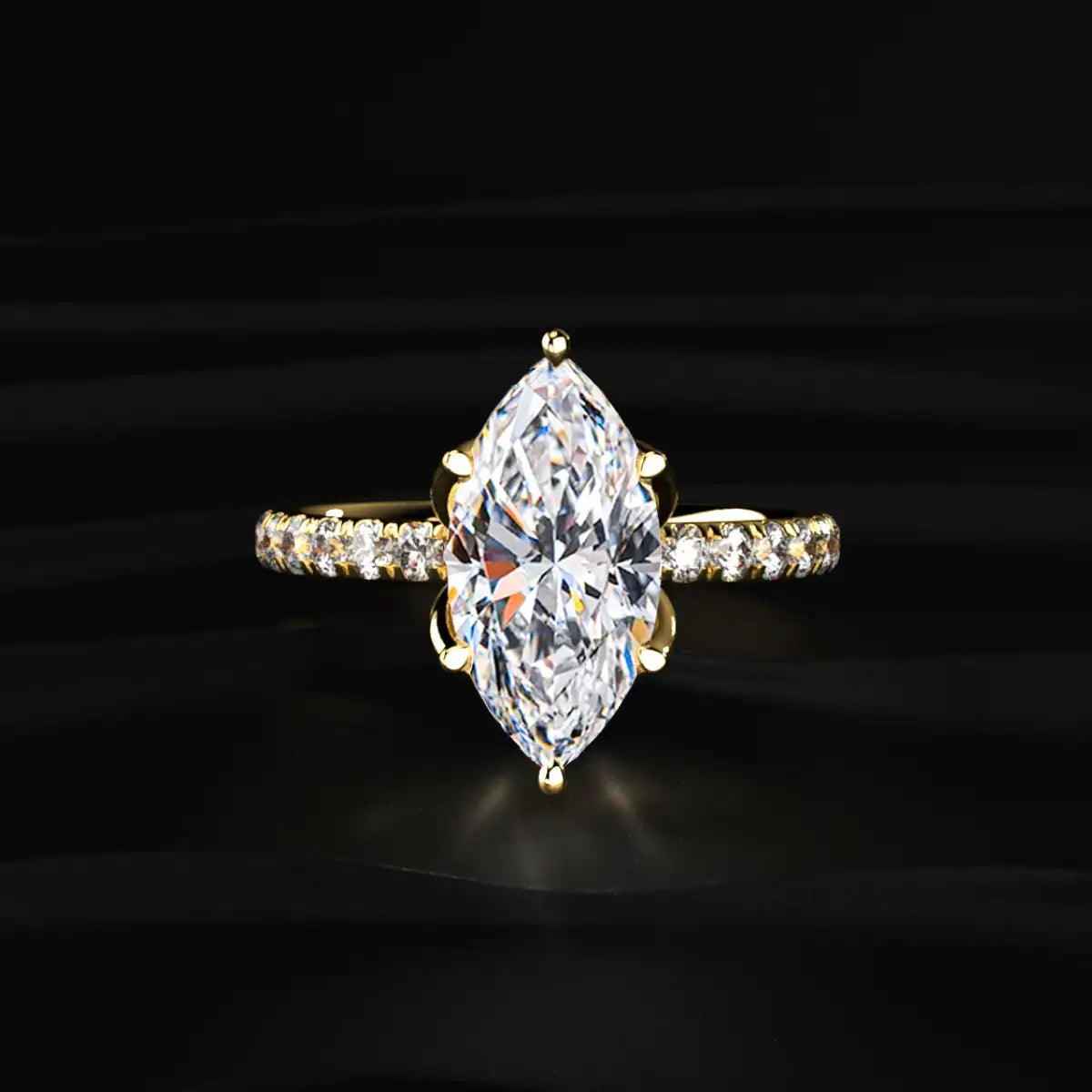 Marquise Solitaire Ring With Pave Floral Prong | Earthly Jewels