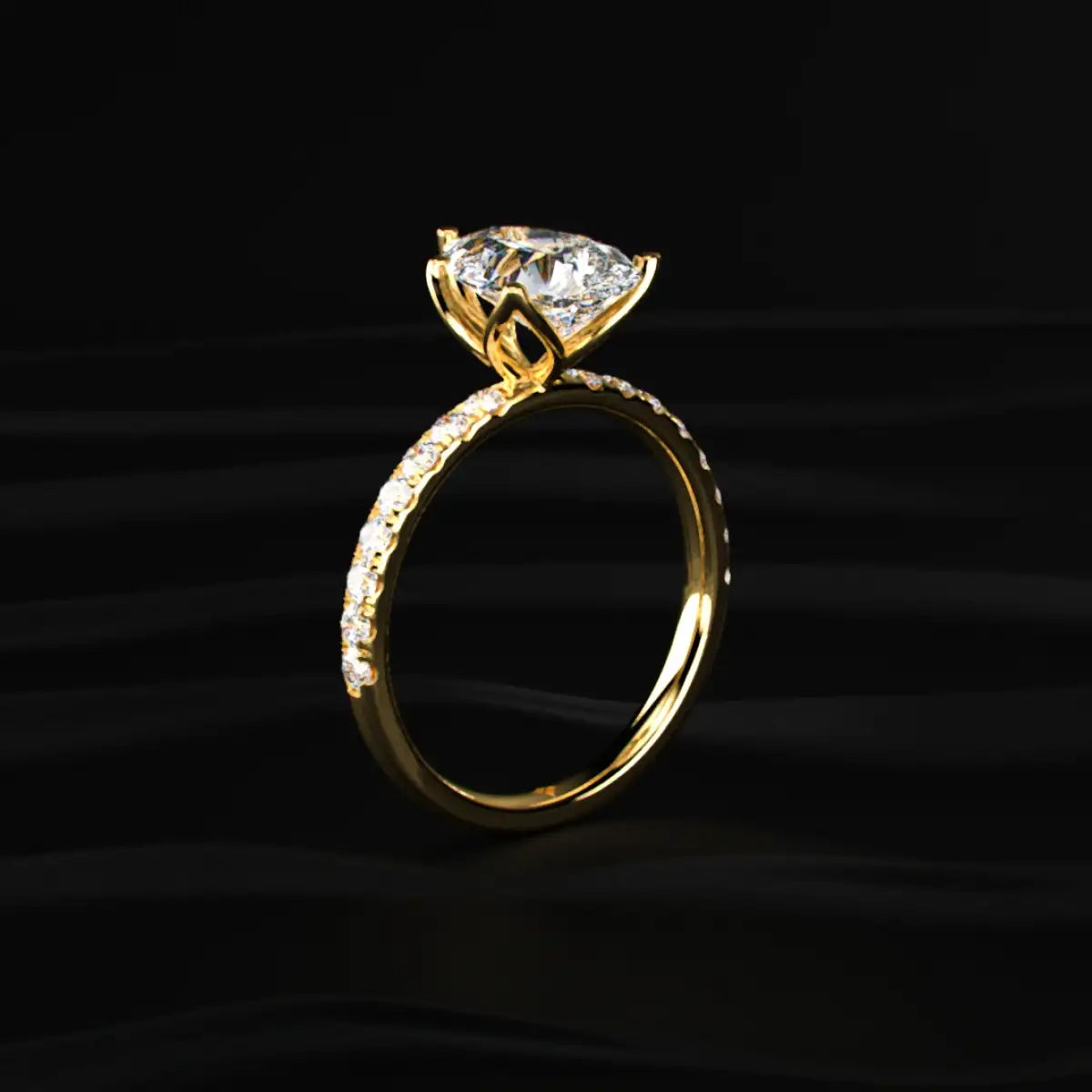 Pear Solitaire Ring With Pave Floral Prong | Earthly Jewels