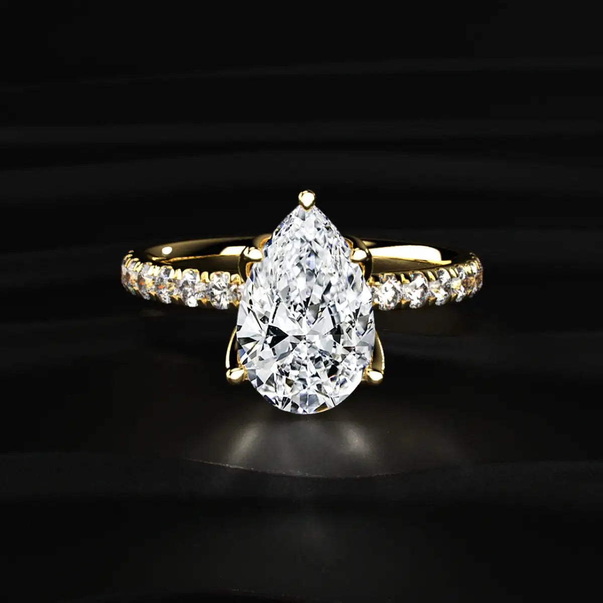 Pear Solitaire Ring With Pave Floral Prong | Earthly Jewels