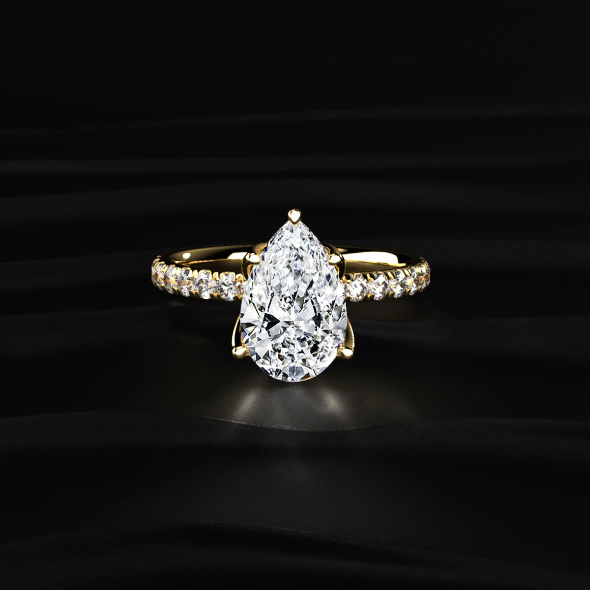 Pear Solitaire Ring With Pave Floral Prong | Earthly Jewels