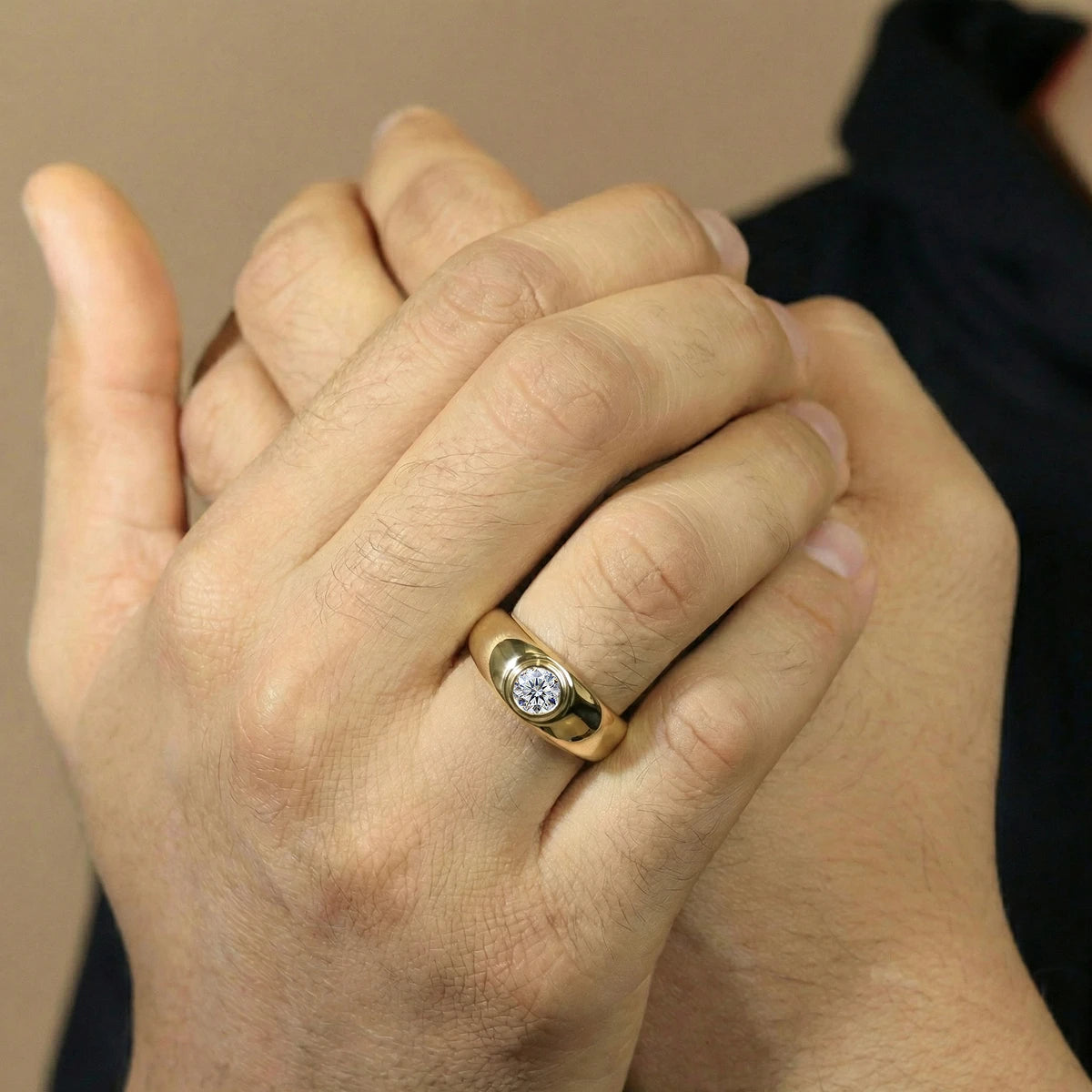 Classic Round Solitaire Flush Setting Ring For Men | Earthly Jewels