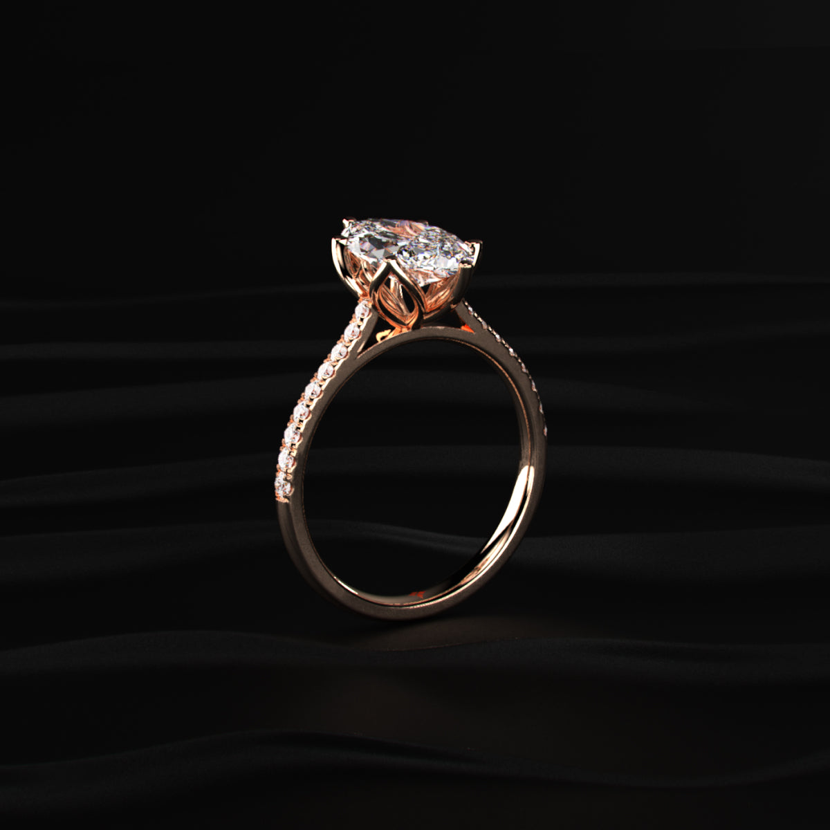 Marquise Solitaire Engagement Ring With Floral Prongs | Earthly Jewels