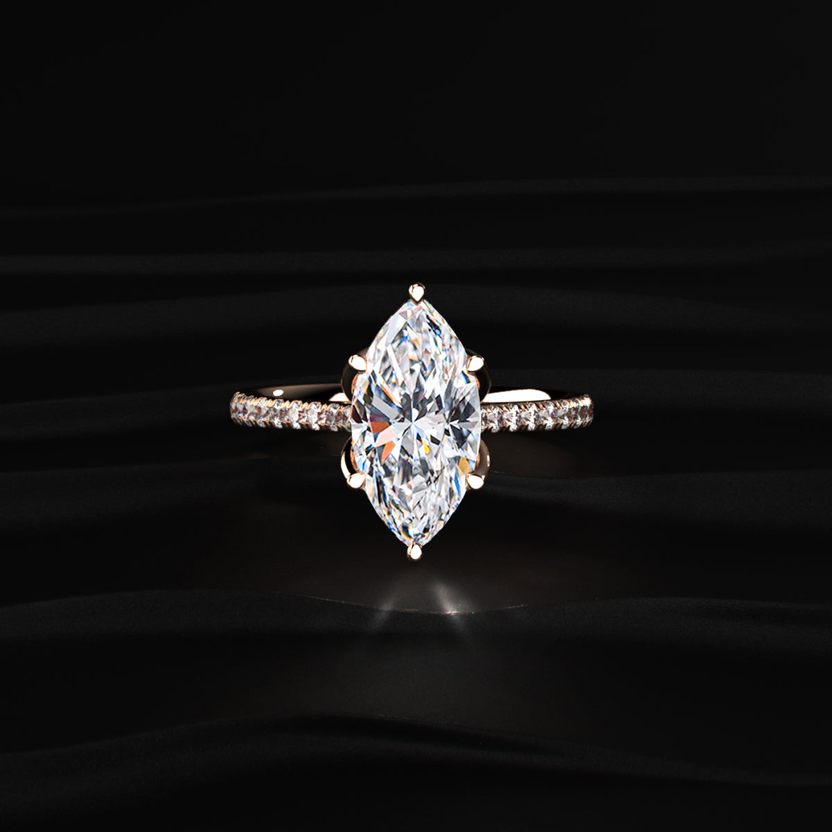 Marquise Solitaire Engagement Ring With Floral Prongs | Earthly Jewels