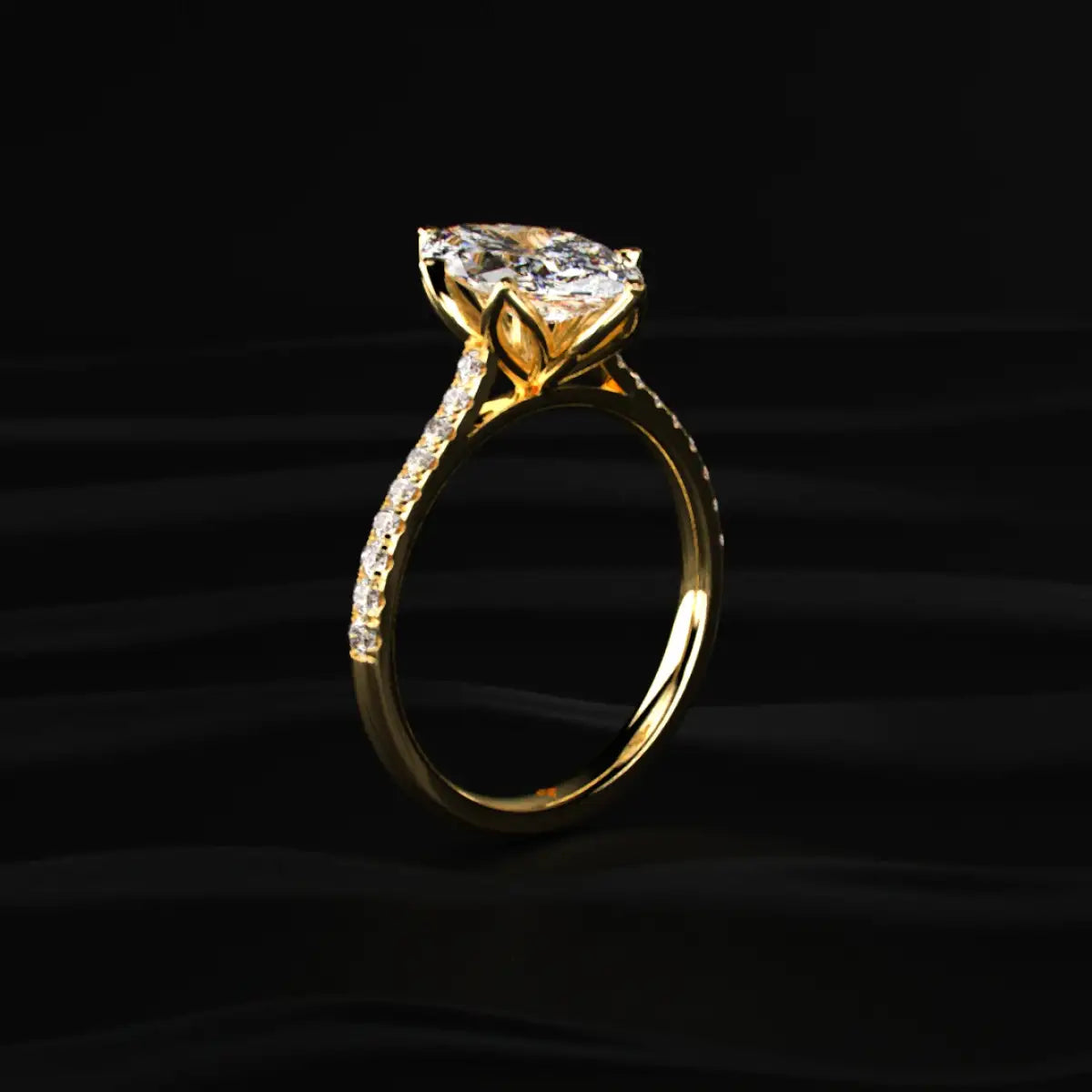 Marquise Solitaire Cathedral Ring With Pave Floral Prong | Earthly Jewels