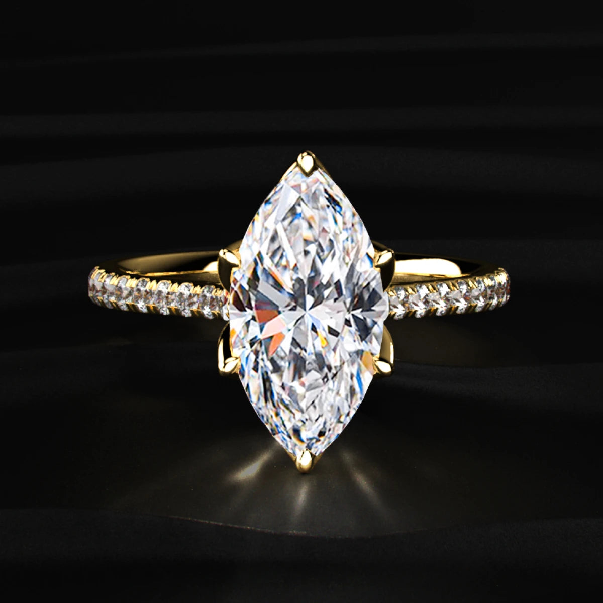 Marquise Solitaire Cathedral Ring With Pave Floral Prong | Earthly Jewels