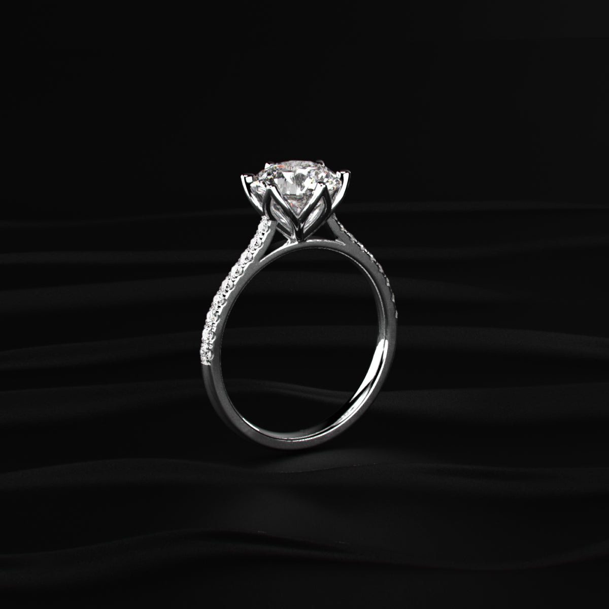 Round Shape Diamond Pave Ring In Tulip Prong Setting