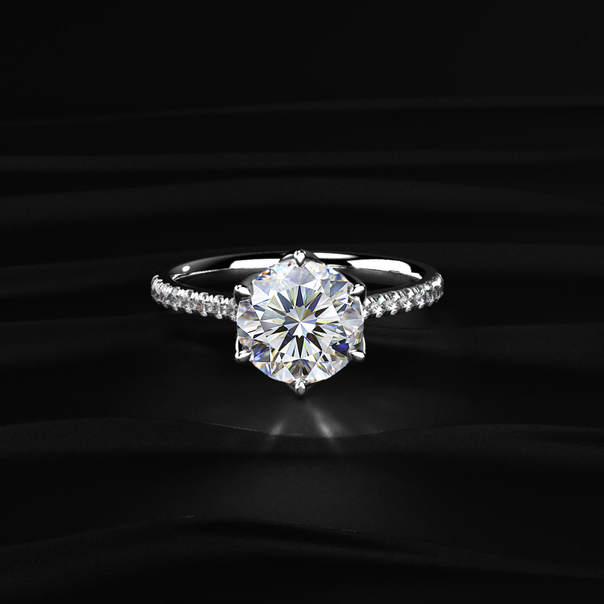 Round Shape Diamond Pave Ring In Tulip Prong Setting