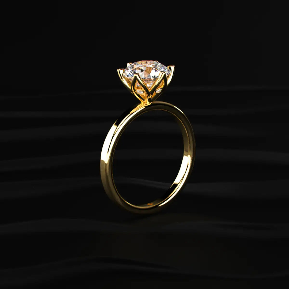 Round Solitaire Engagement Ring With Floral Prongs | Earthly Jewels