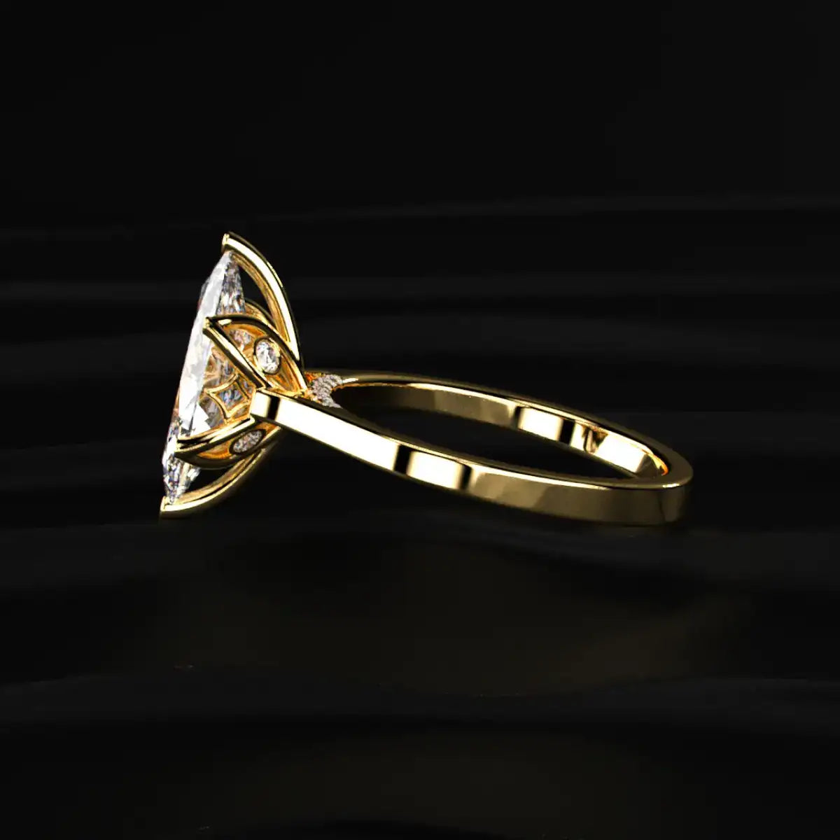 Marquise Solitaire Ring With Cathedral Floral Prong | Earthly Jewels