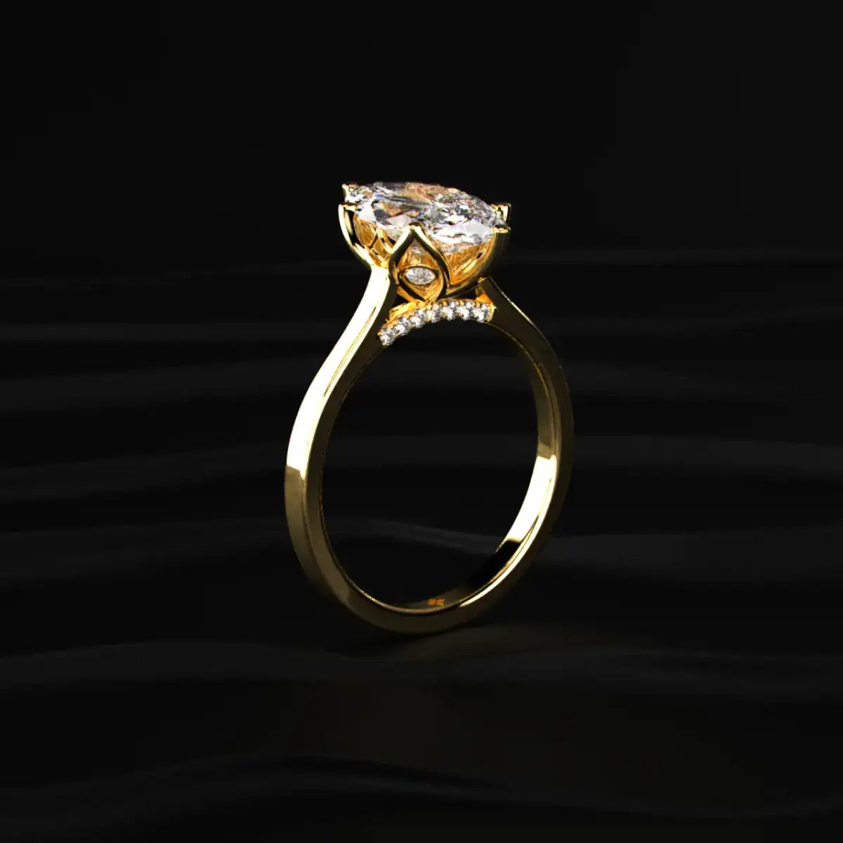 Marquise Solitaire Ring With Cathedral Floral Prong | Earthly Jewels