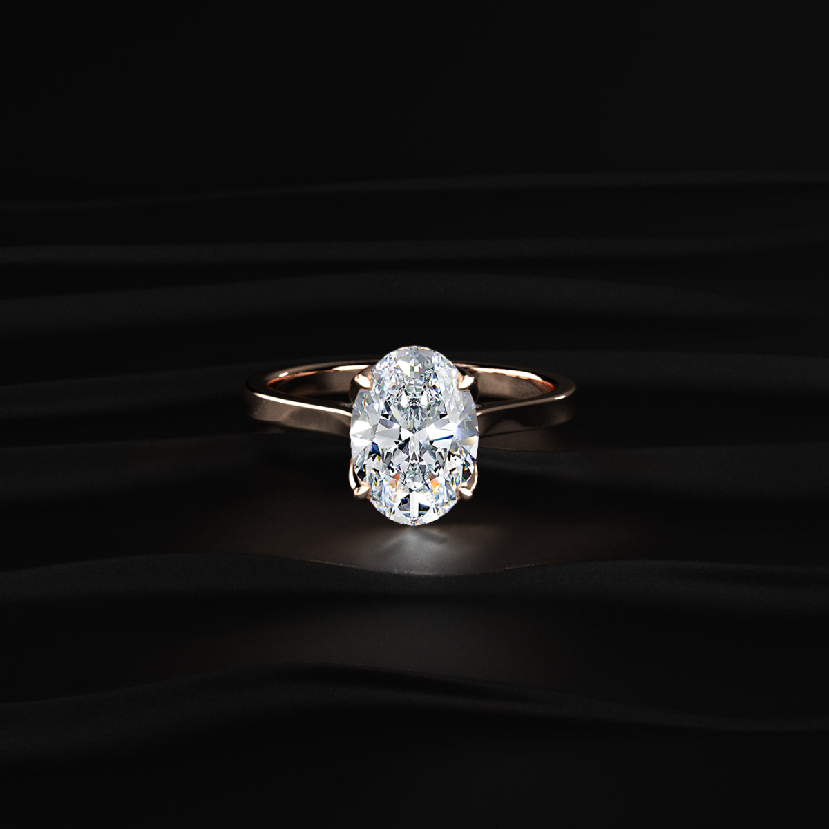 Oval Solitaire Ring With Cathedral Floral Prong