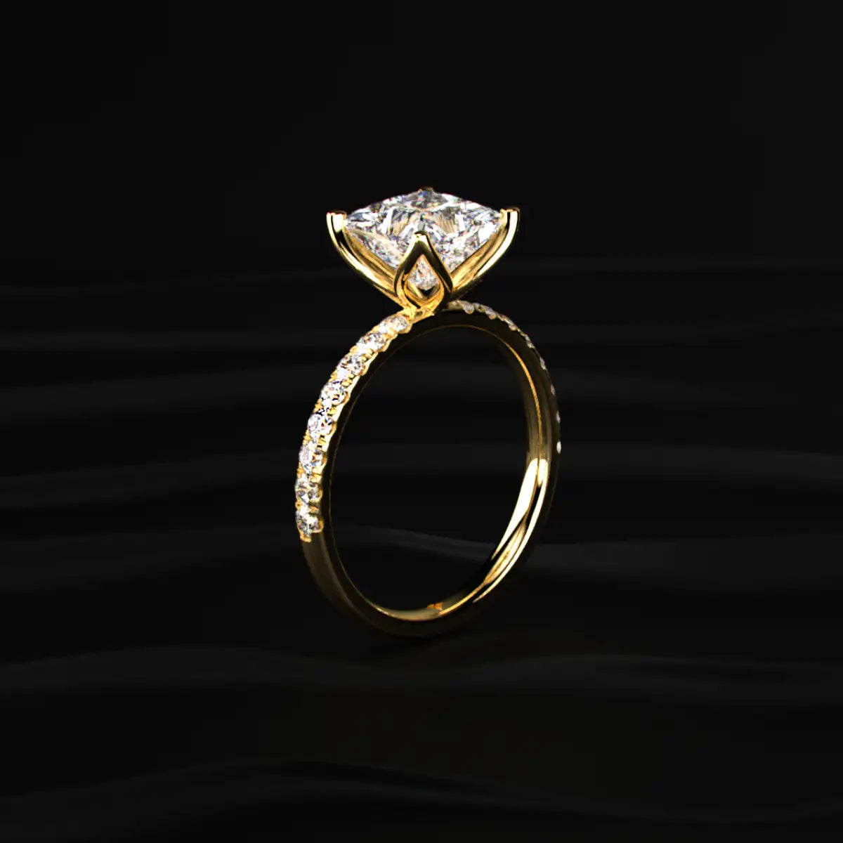 Princess Cut Solitaire Floral Ring With Pave Band | Earthly Jewels
