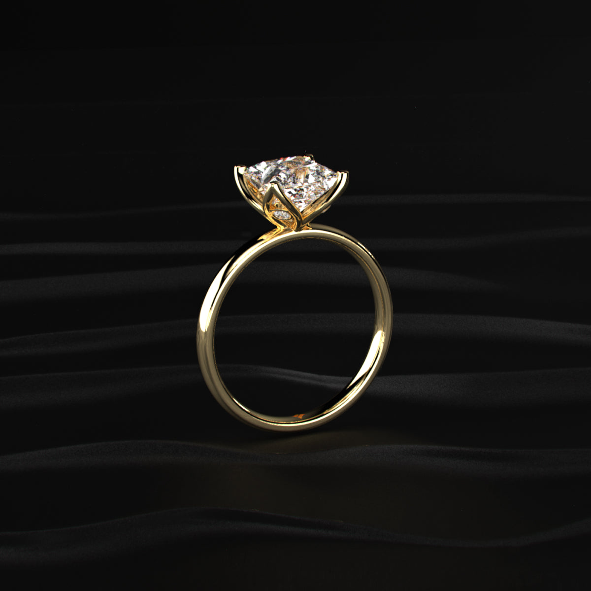 Princess Solitaire Floral Prong Ring