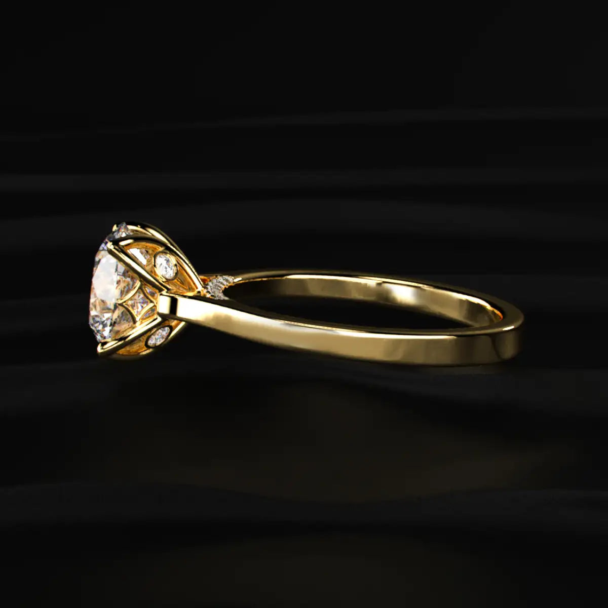 Round Solitaire Ring With Cathedral Floral Prong | Earthly Jewels