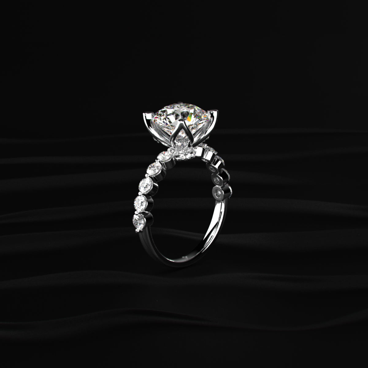 Round Diamond Engagement Ring With Floral Prong | Earthly jewels