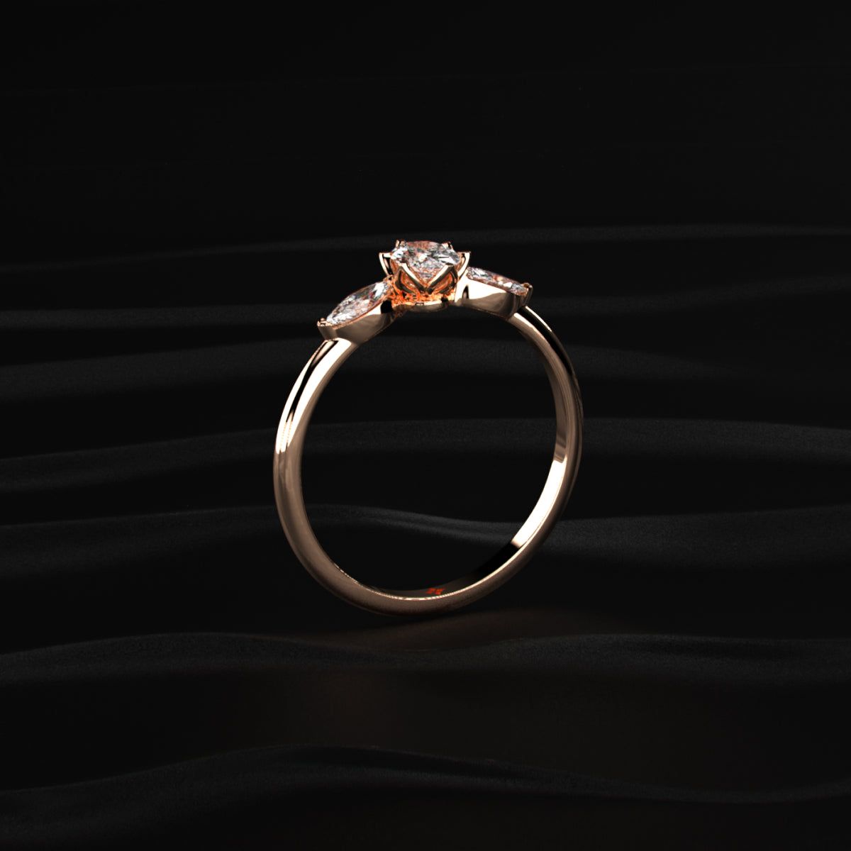 Oval Shape Ring With Marquise Side Stone