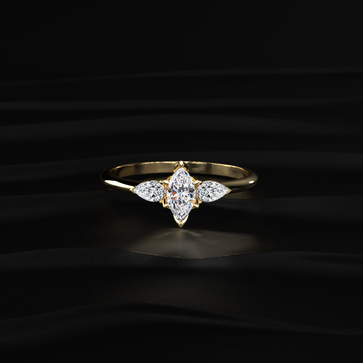 Marquise Diamond Ring With Pear Side Stones