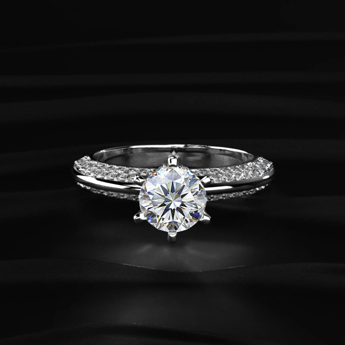 Round Solitaire Engagement Milgrain Pave Band | Earthly Jewels