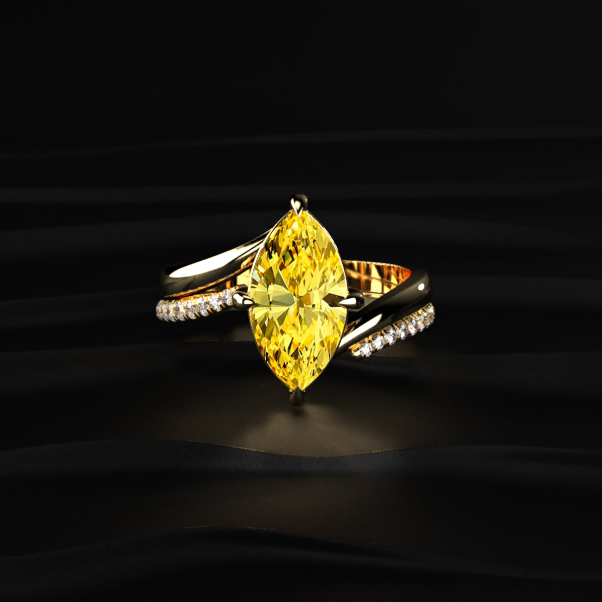 3 Carat Yellow Marquise Diamond Ring With Stack Ring | Earthly Jewels