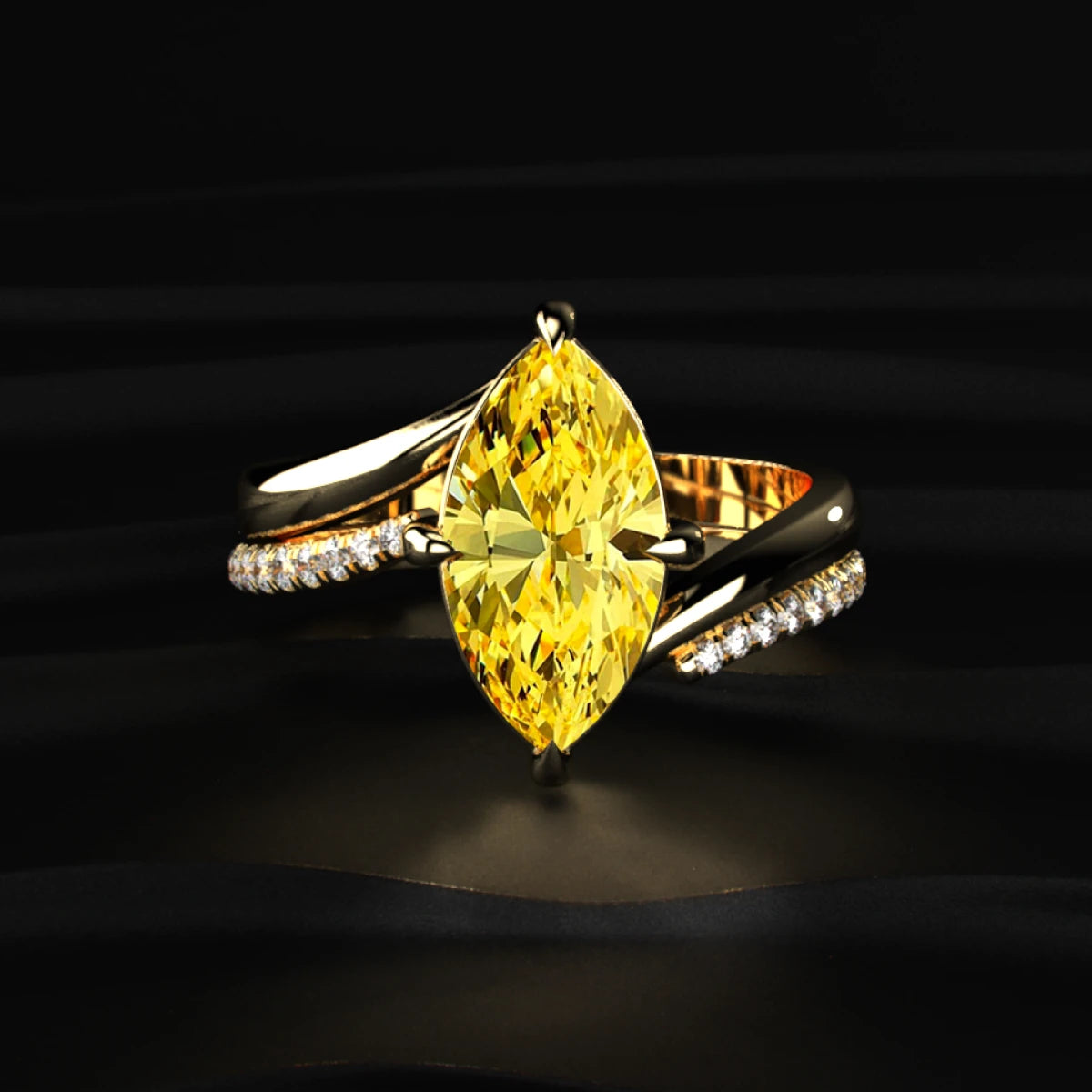 3 Carat Yellow Marquise Diamond Ring With Stack Ring | Earthly Jewels