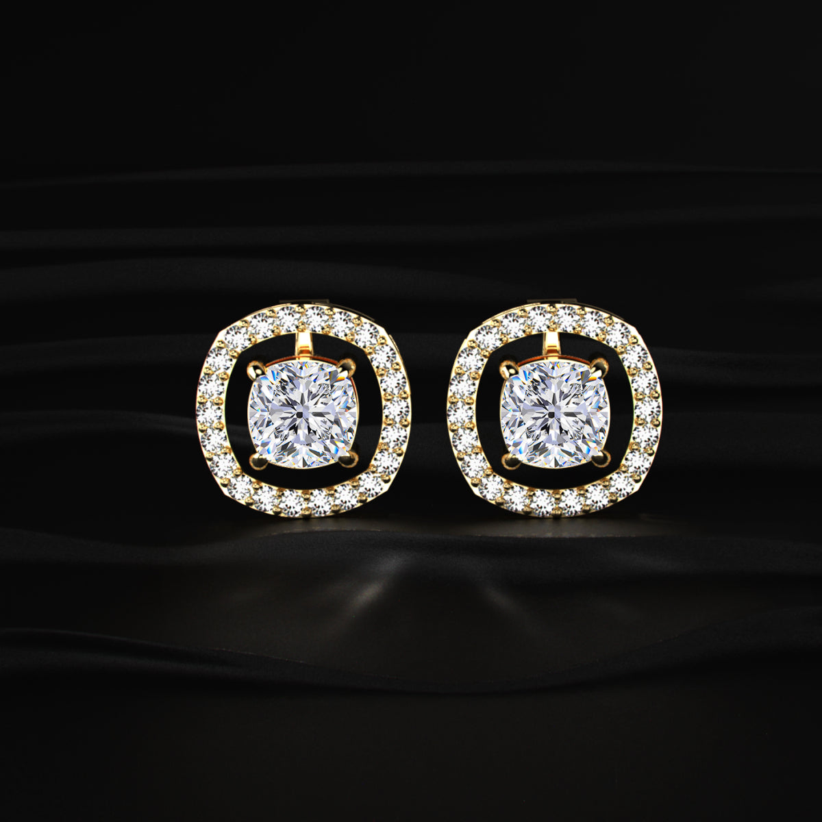Cushion Cut Stud Earrings With Detachable Halo | Earthly Jewels
