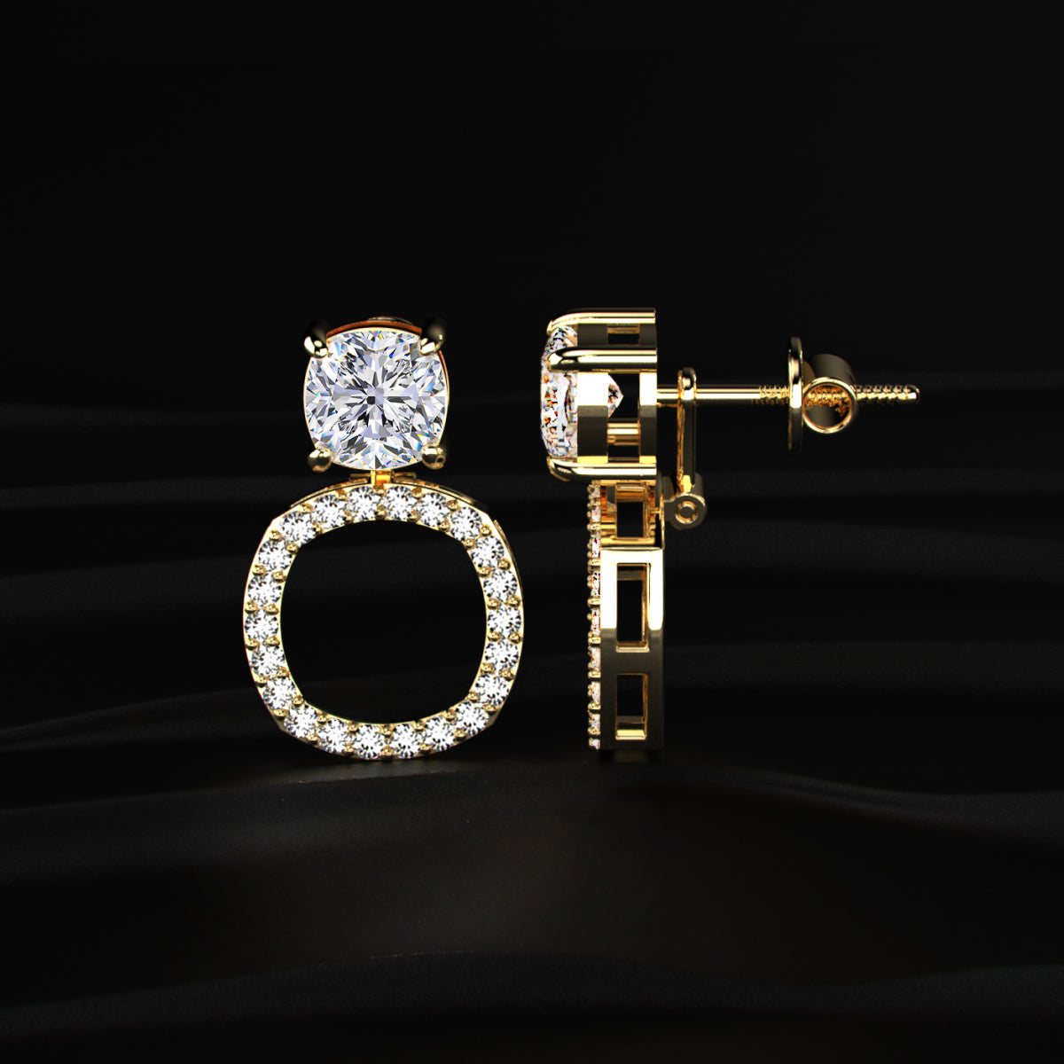 Cushion Cut Stud Earrings With Detachable Halo | Earthly Jewels