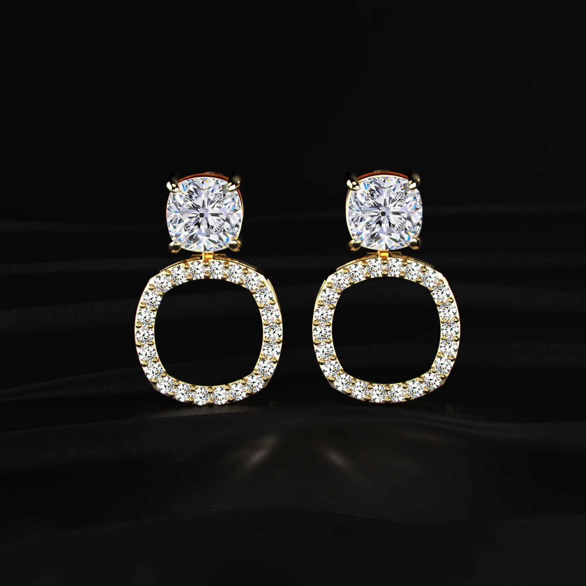Cushion Cut Stud Earrings With Detachable Halo | Earthly Jewels