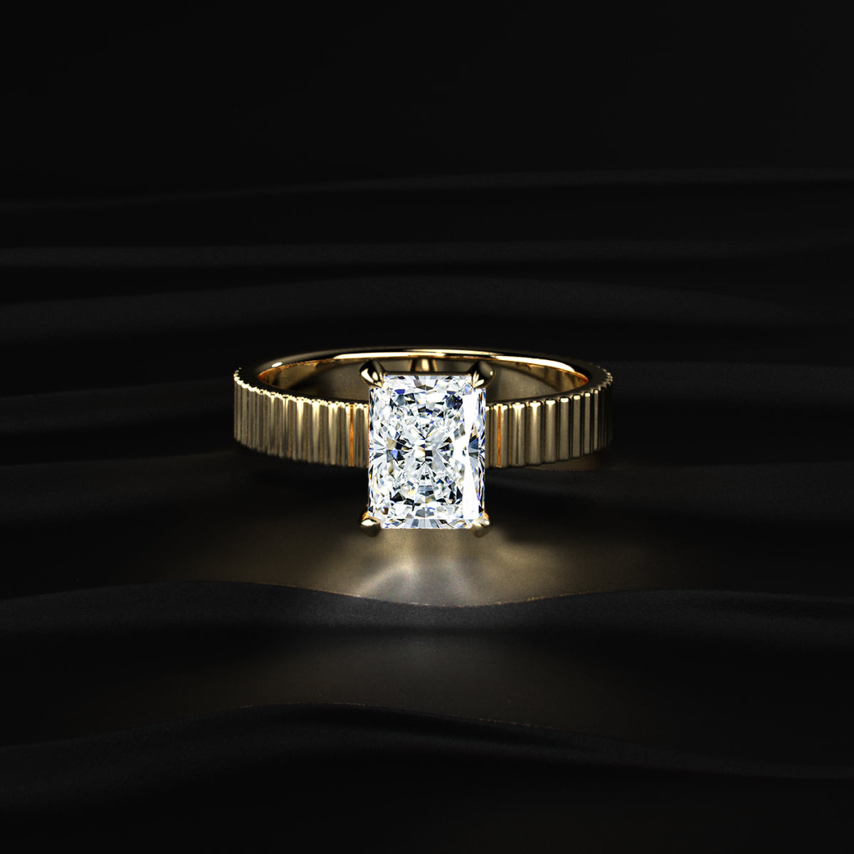 Radiant Cut Ridged Gold Band Ring