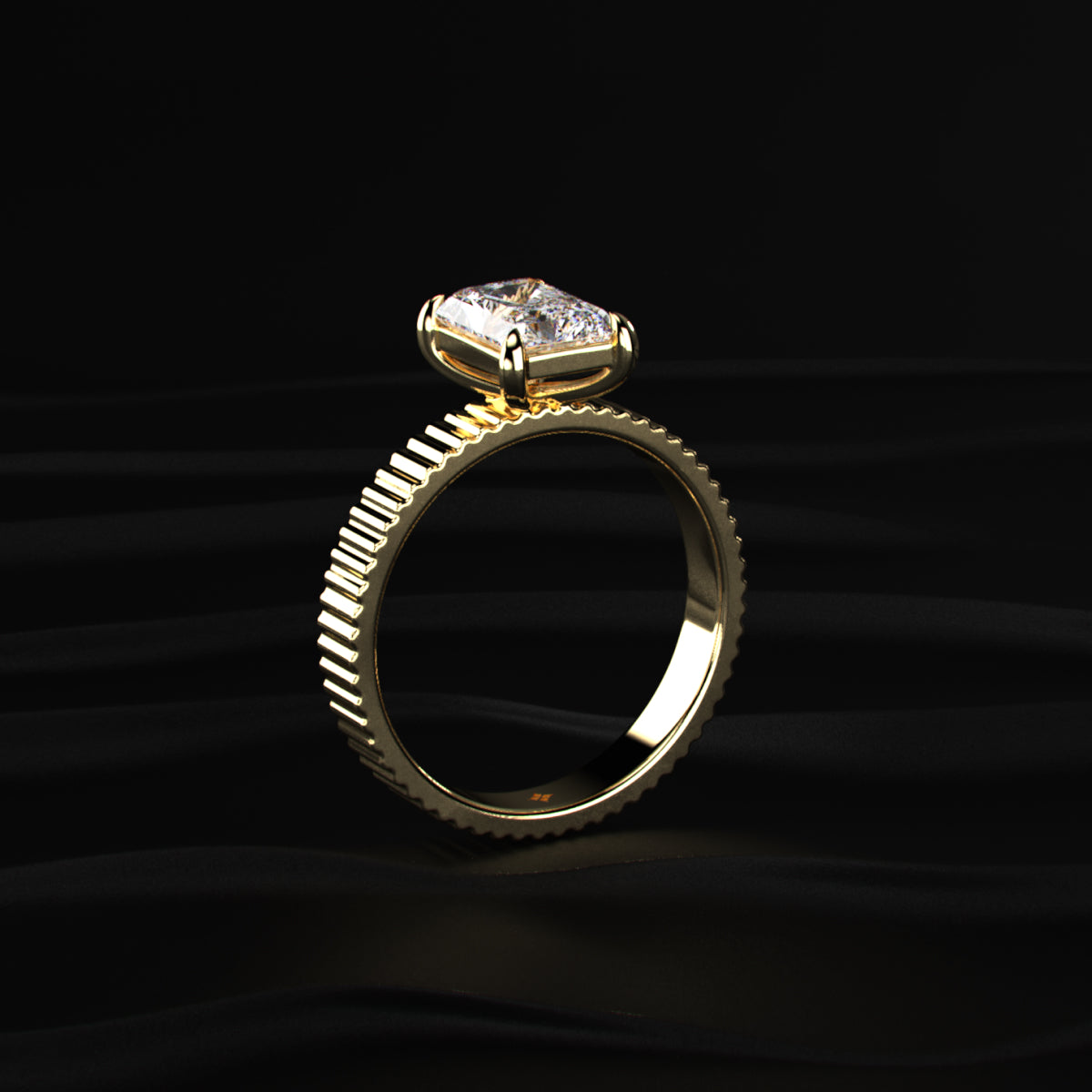 Radiant Cut Ridged Gold Band Ring