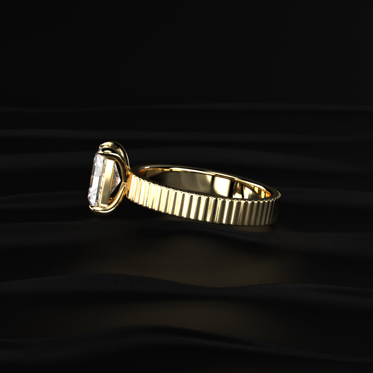 Radiant Cut Ridged Gold Band Ring