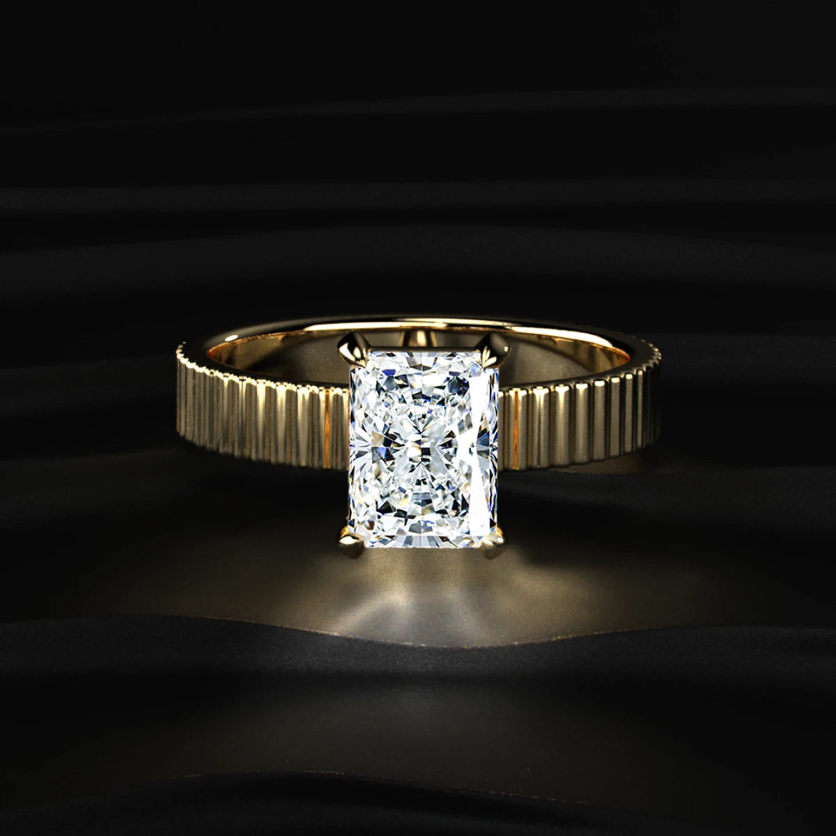 Radiant Cut Ridged Gold Band Ring | Earthly Jewels