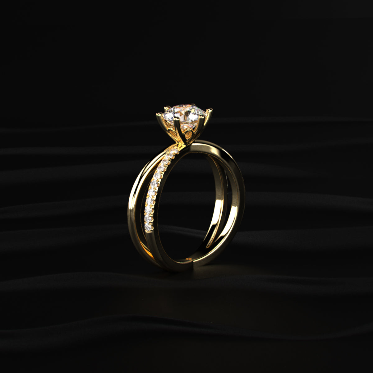 Round Diamond Ring With Crisscross Band | Earthly Jewels