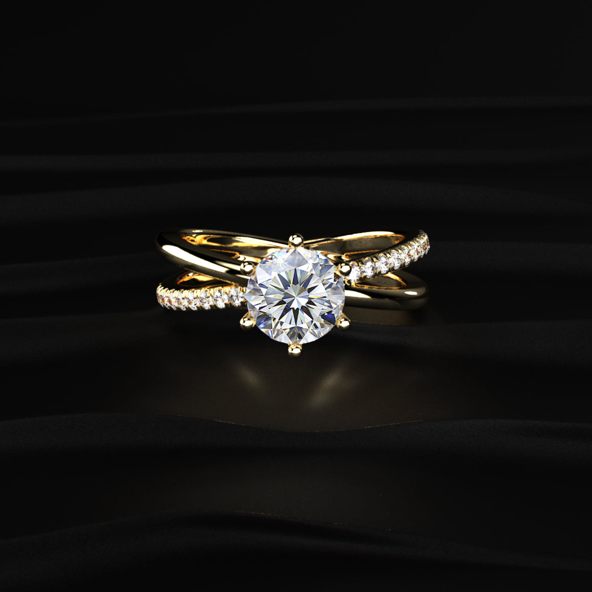 Round Diamond Ring With Crisscross Band | Earthly Jewels