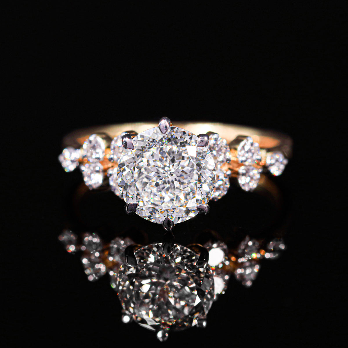 Portuguese Cut Engagement Ring With Accent Stones | Earthly Jewels