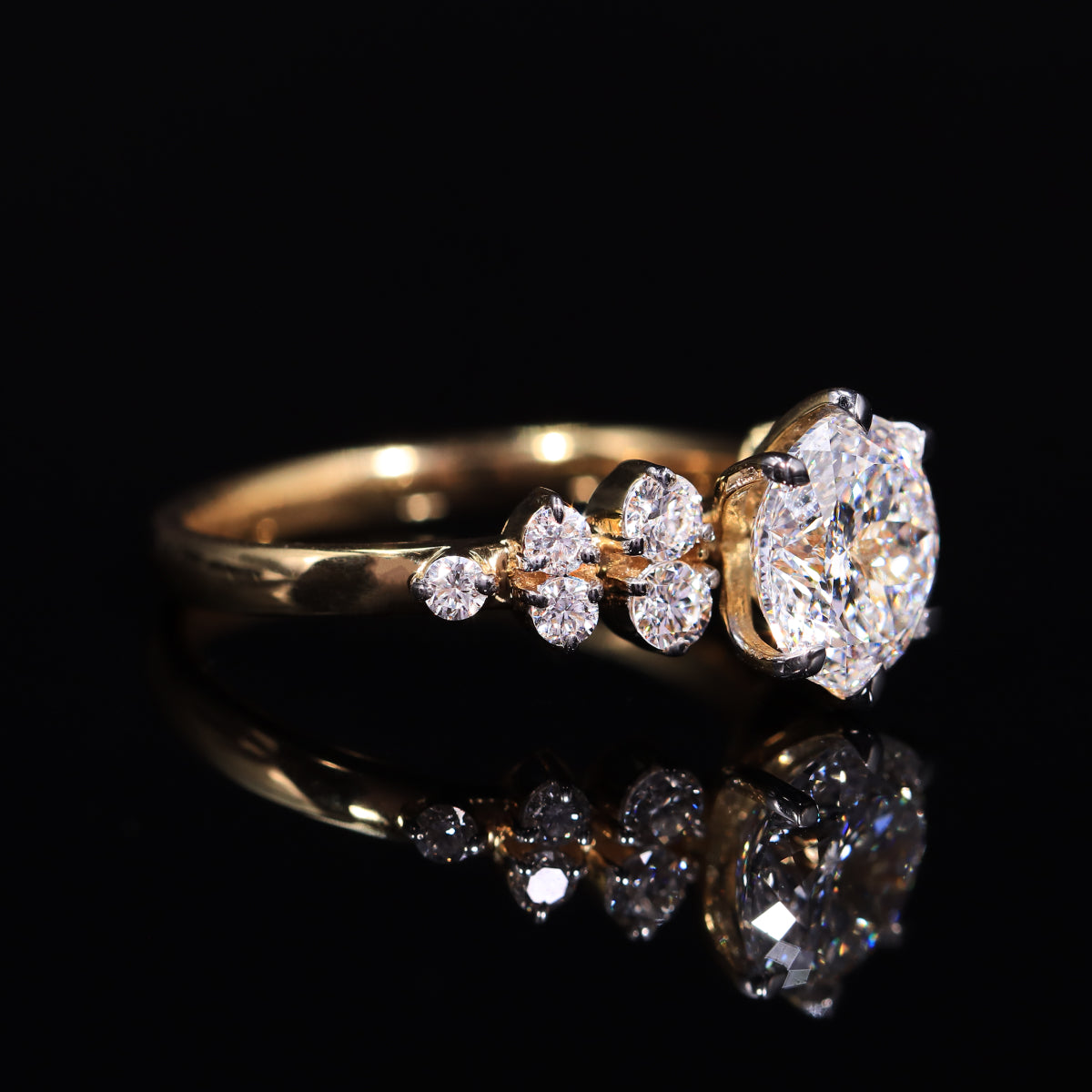 Portuguese Cut Engagement Ring With Accent Stones | Earthly Jewels