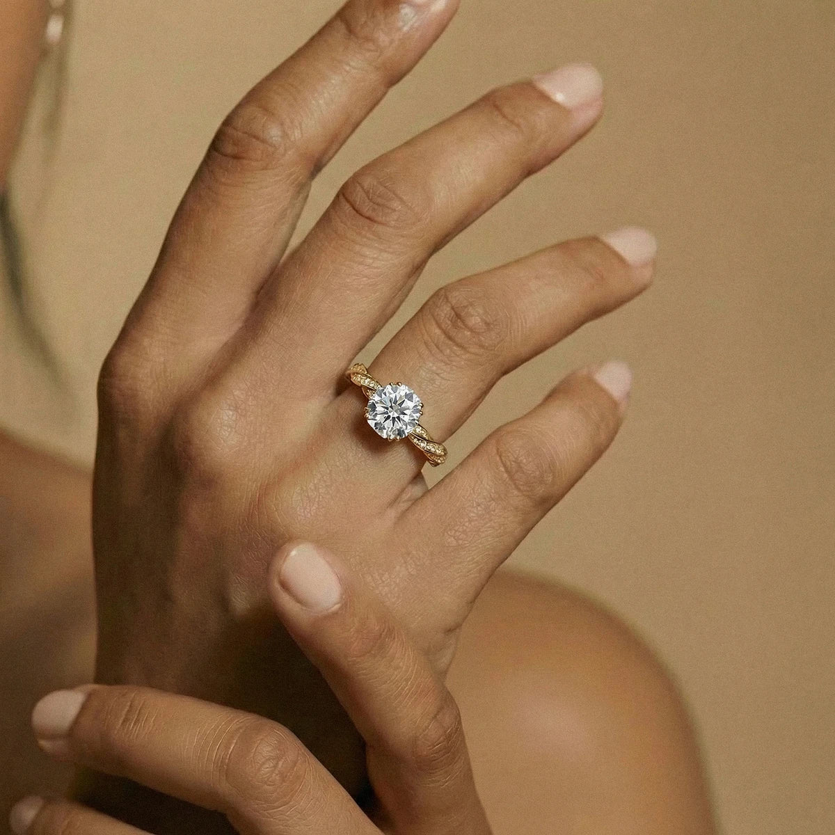 Octagon Diamond Solitaire Ring With Twisted Pave Band | Earthly Jewels