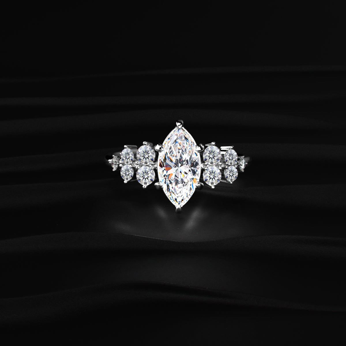 Marquise Solitaire With Cluster Diamond Ring