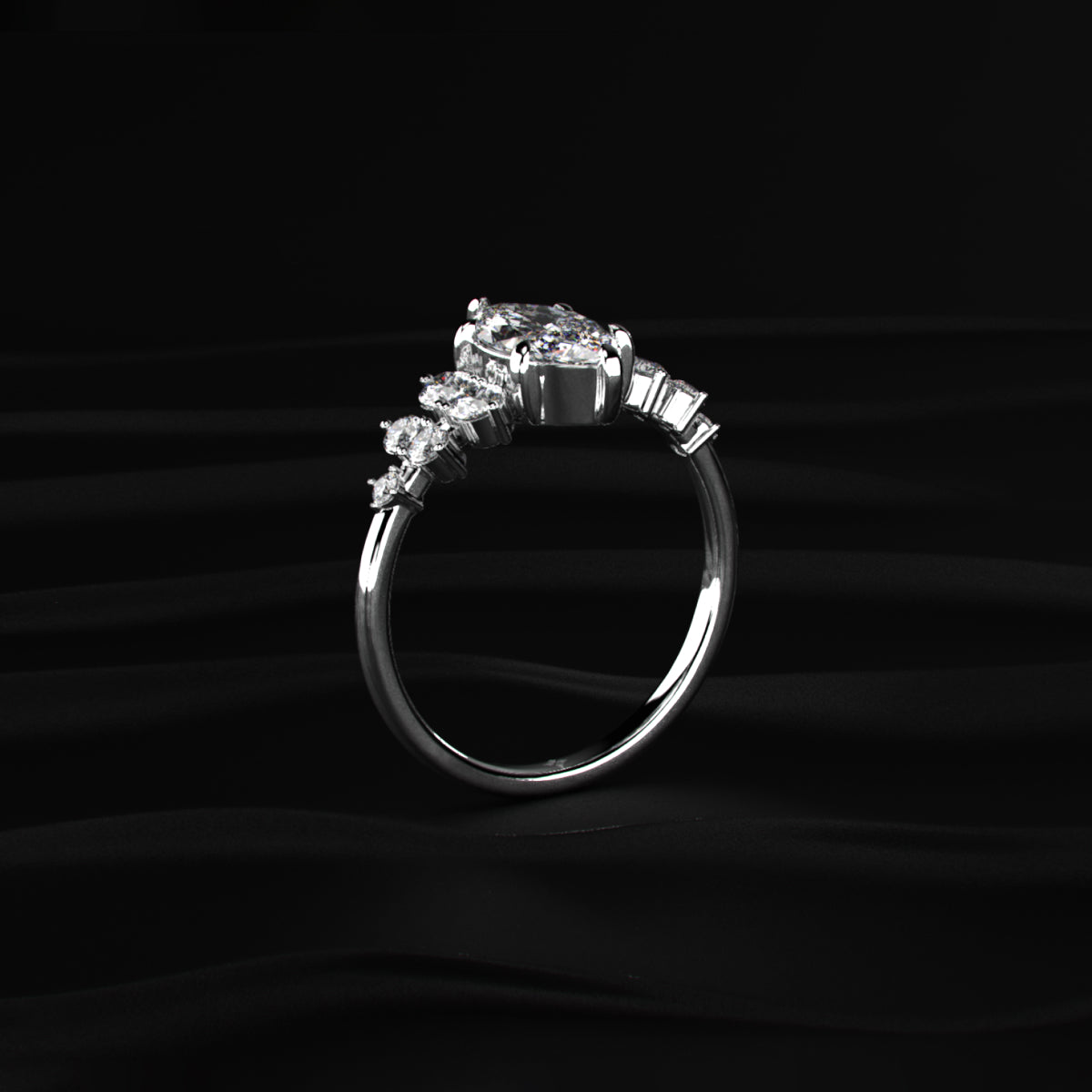Marquise Solitaire With Cluster Diamond Ring