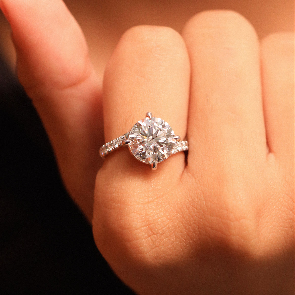 Round Diamond Solitaire Ring With Pave Band | Earthly Jewels