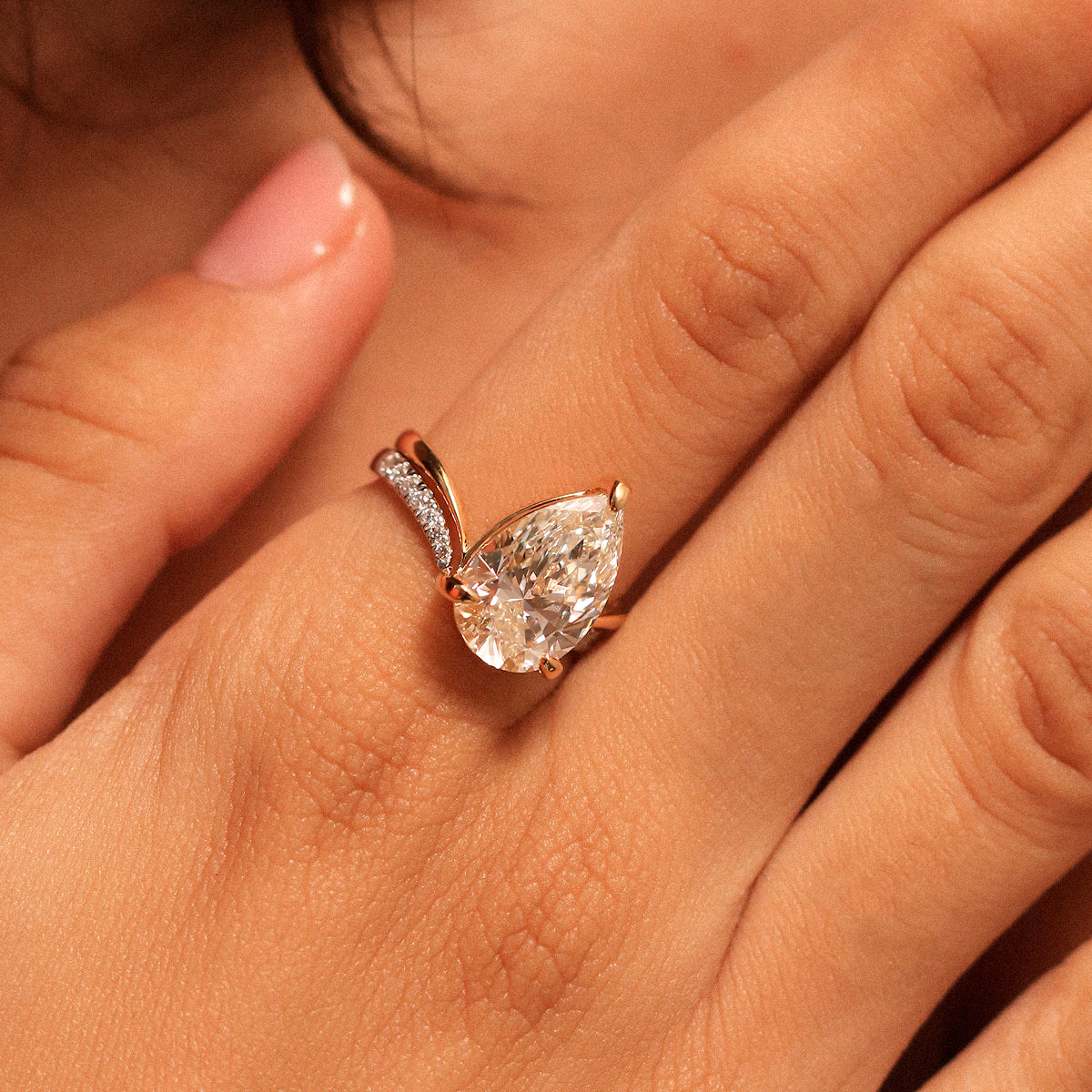 Pear Shaped Diamond Fluid Ring With Stack Band | Earthly Jewels