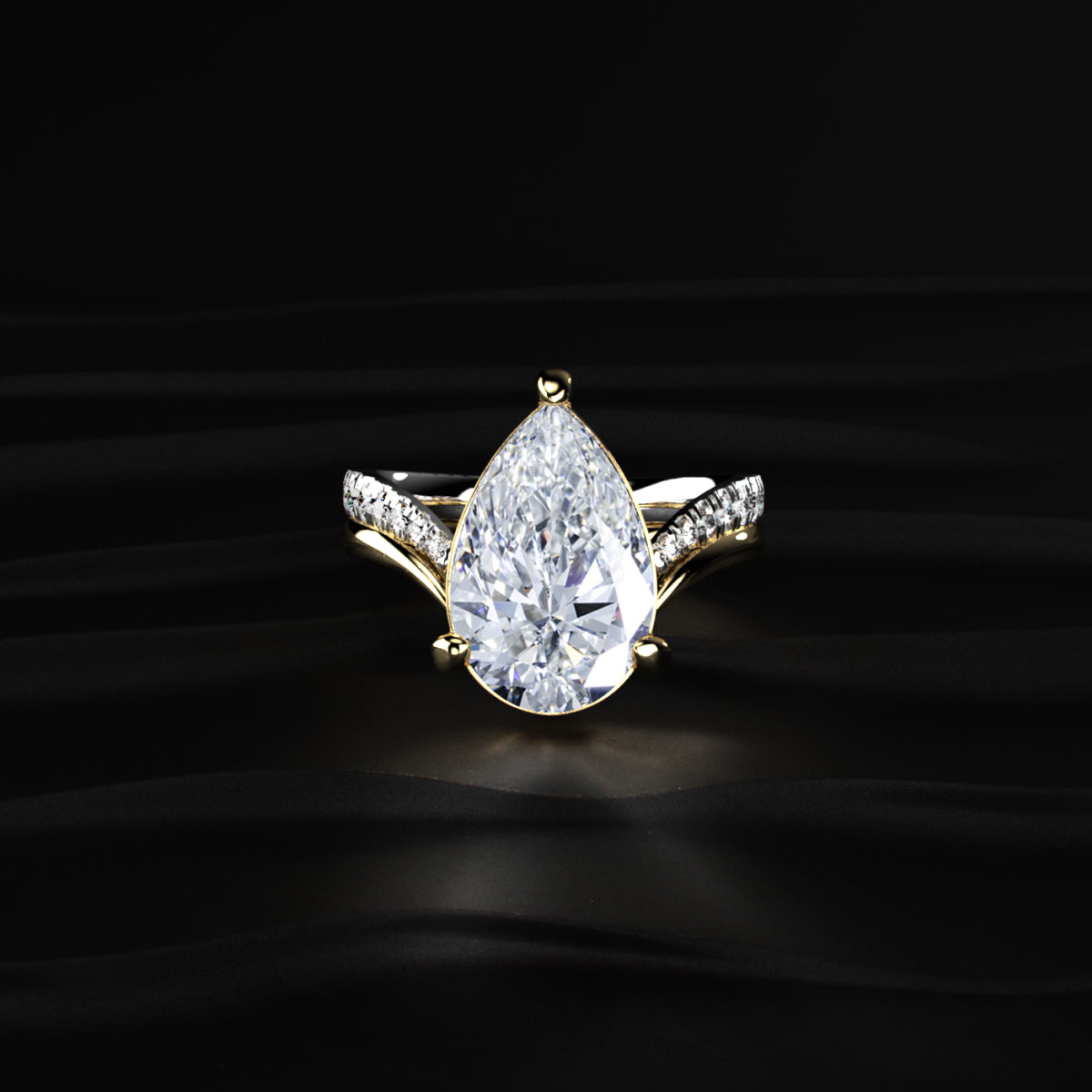 Pear Shaped Diamond Fluid Ring With Stack Band | Earthly Jewels