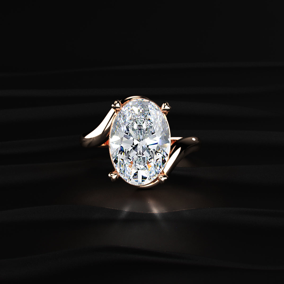 Oval Solitaire Diamond Bypass Setting Ring | Earthly Jewels