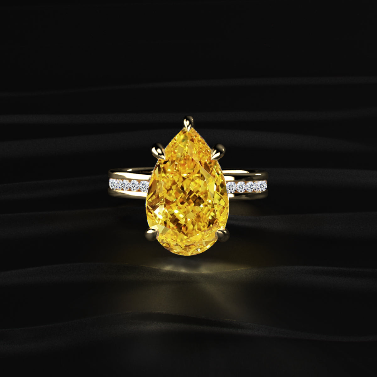 Yellow Pear Solitaire Ring With Channel Setting | Earthly Jewels