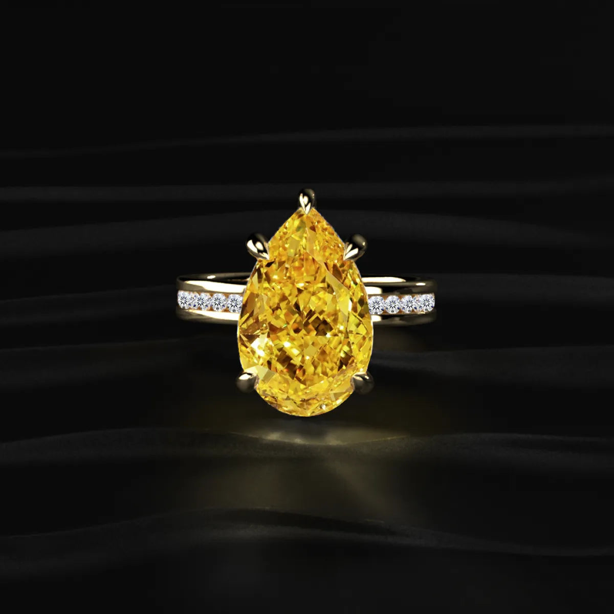 Yellow Pear Solitaire Ring With Channel Setting | Earthly Jewels