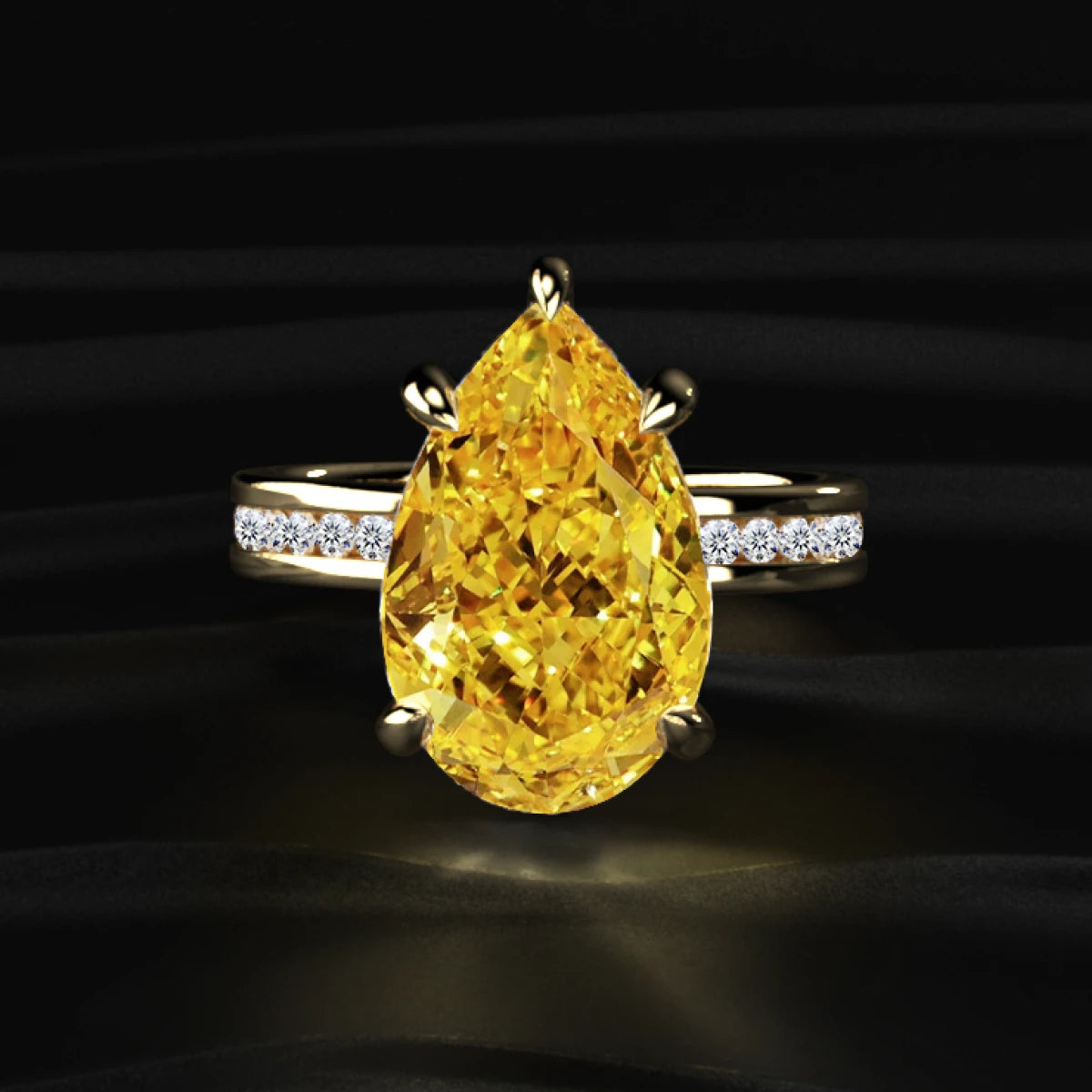Yellow Pear Solitaire Ring With Channel Setting | Earthly Jewels