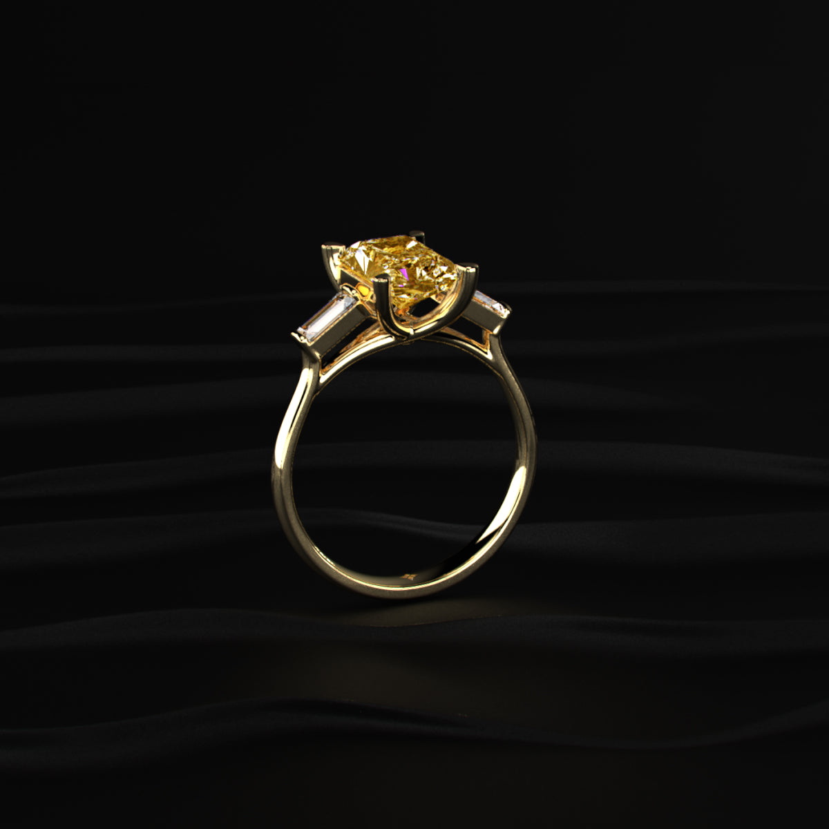 Yellow Radiant Solitaire Engagement Ring With Tapered Baguette | Earthly Jewels