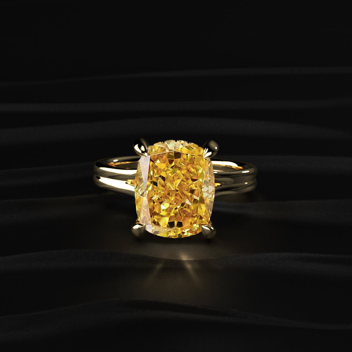 Yellow Cushion Solitaire Double Band Ring | Earthly Jewels